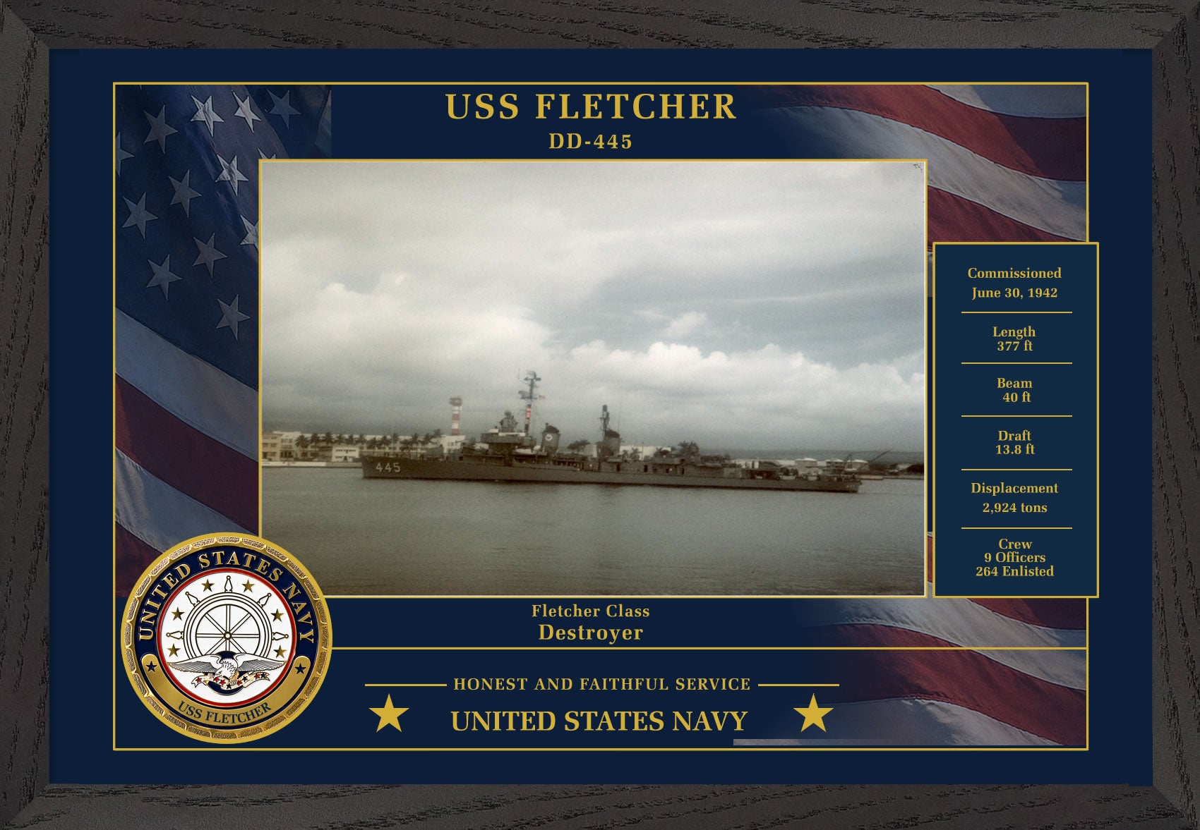 USS Fletcher DD-445 Framed Patriotic Photo