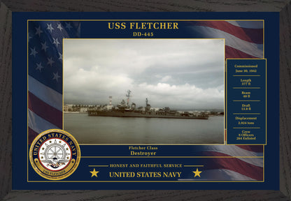 USS Fletcher DD-445 Framed Patriotic Photo