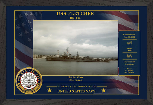 USS Fletcher DD-445 Framed Patriotic Photo