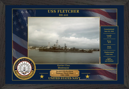 USS Fletcher DD-445 Framed Patriotic Photo