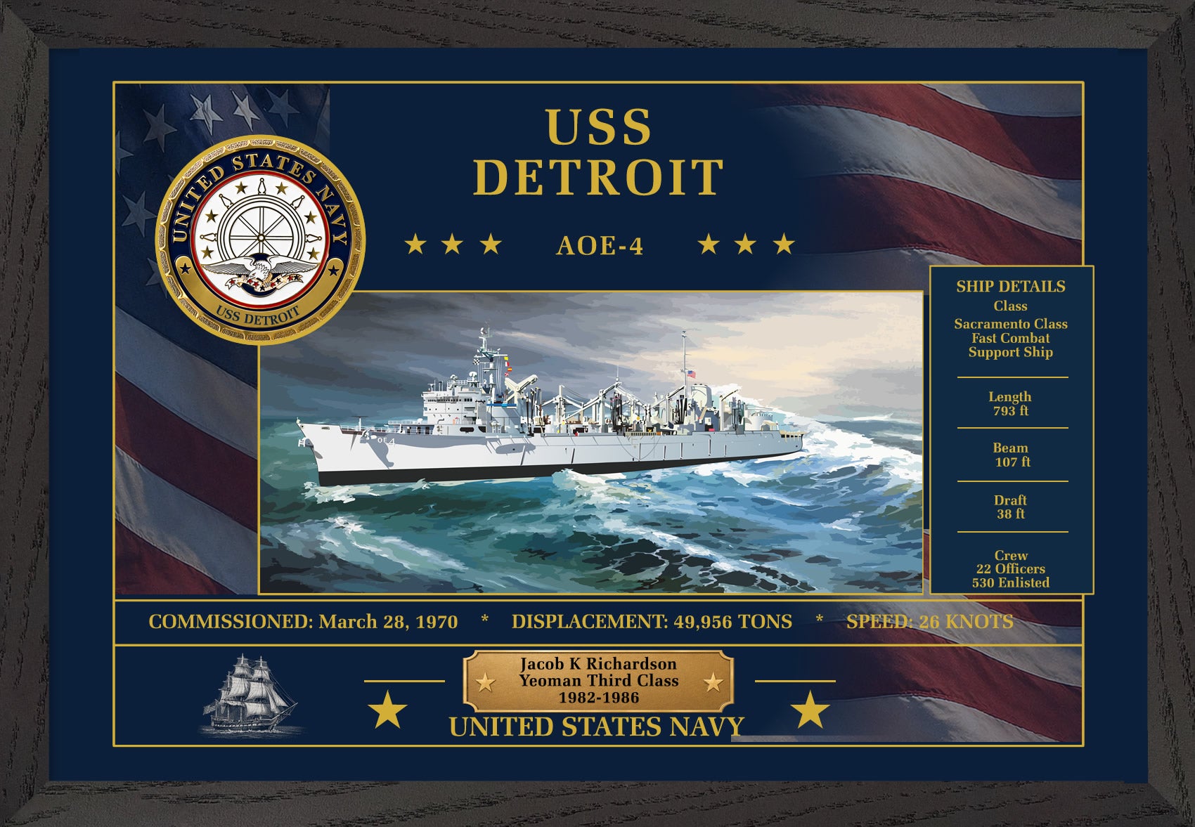 USS Detroit AOE-4 Framed Patriotic Art