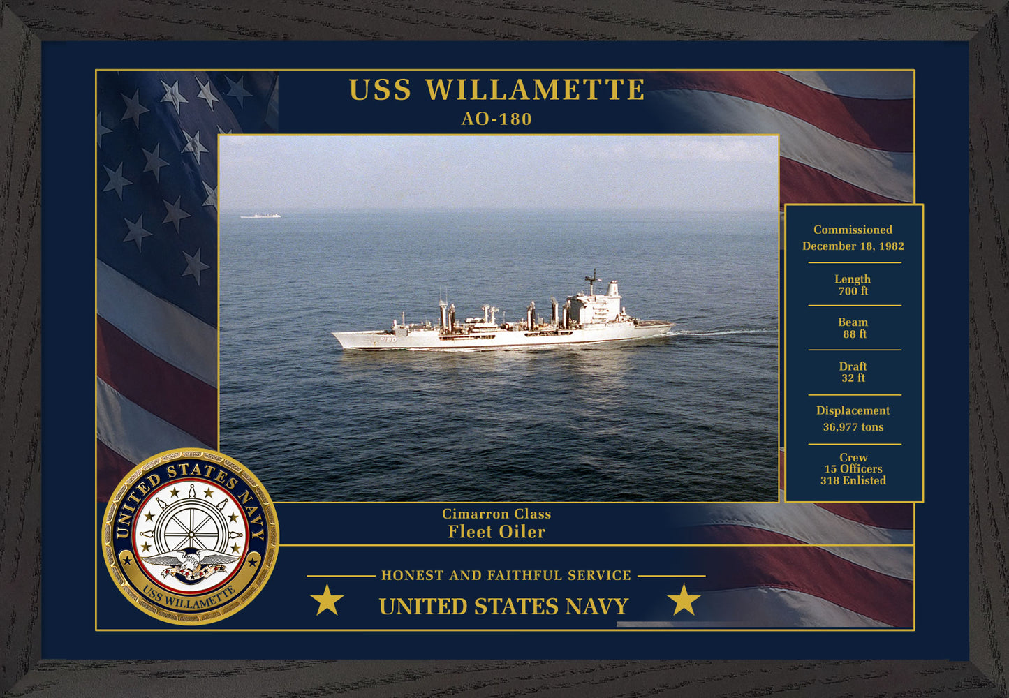 USS Willamette AO-180 Framed Patriotic Photo