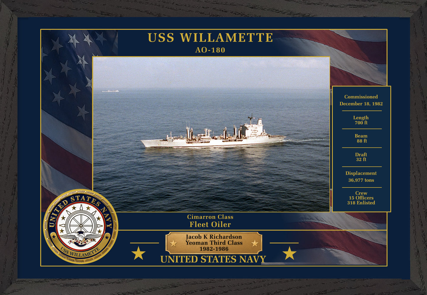 USS Willamette AO-180 Framed Patriotic Photo
