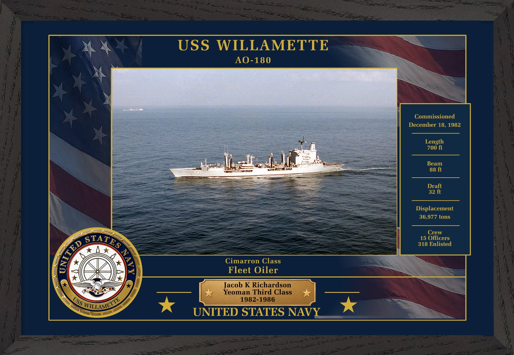 USS Willamette AO-180 Framed Patriotic Photo