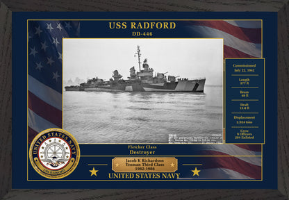 USS Radford DD-446 Framed Patriotic Photo
