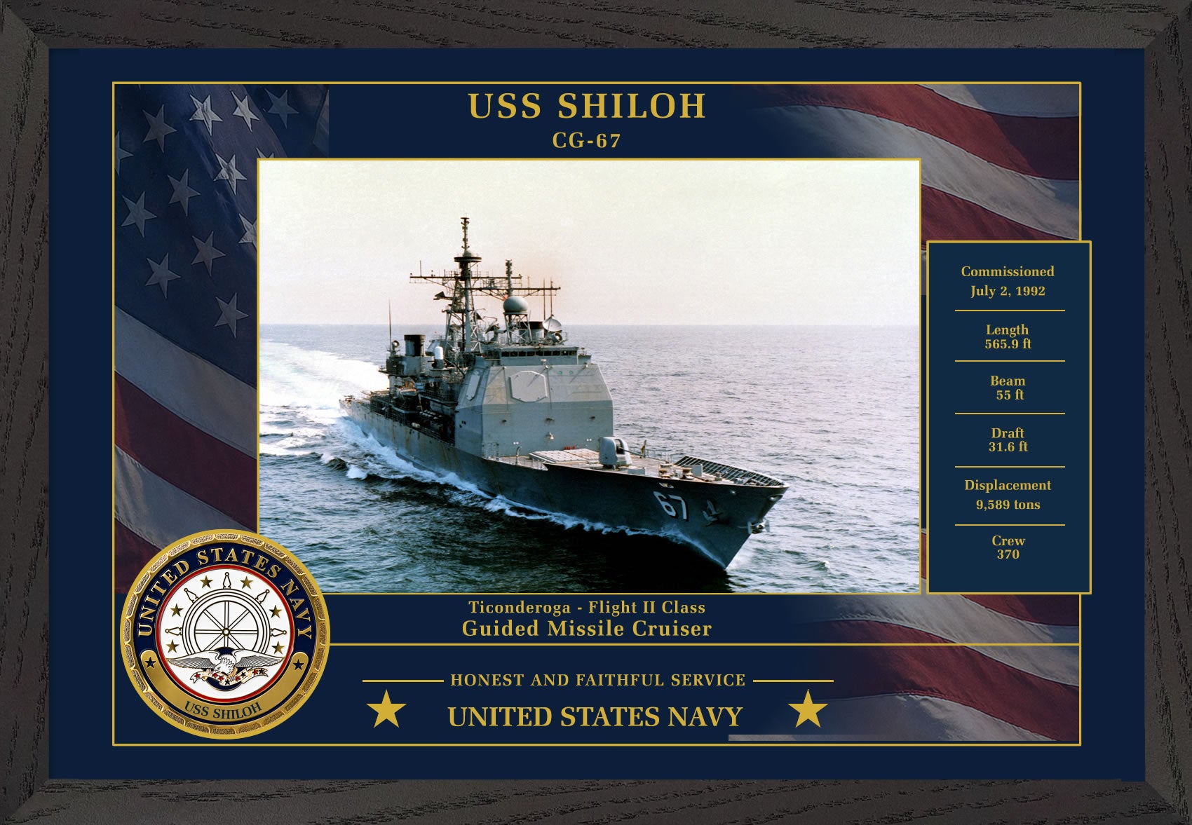 USS Shiloh CG-67 Framed Patriotic Photo