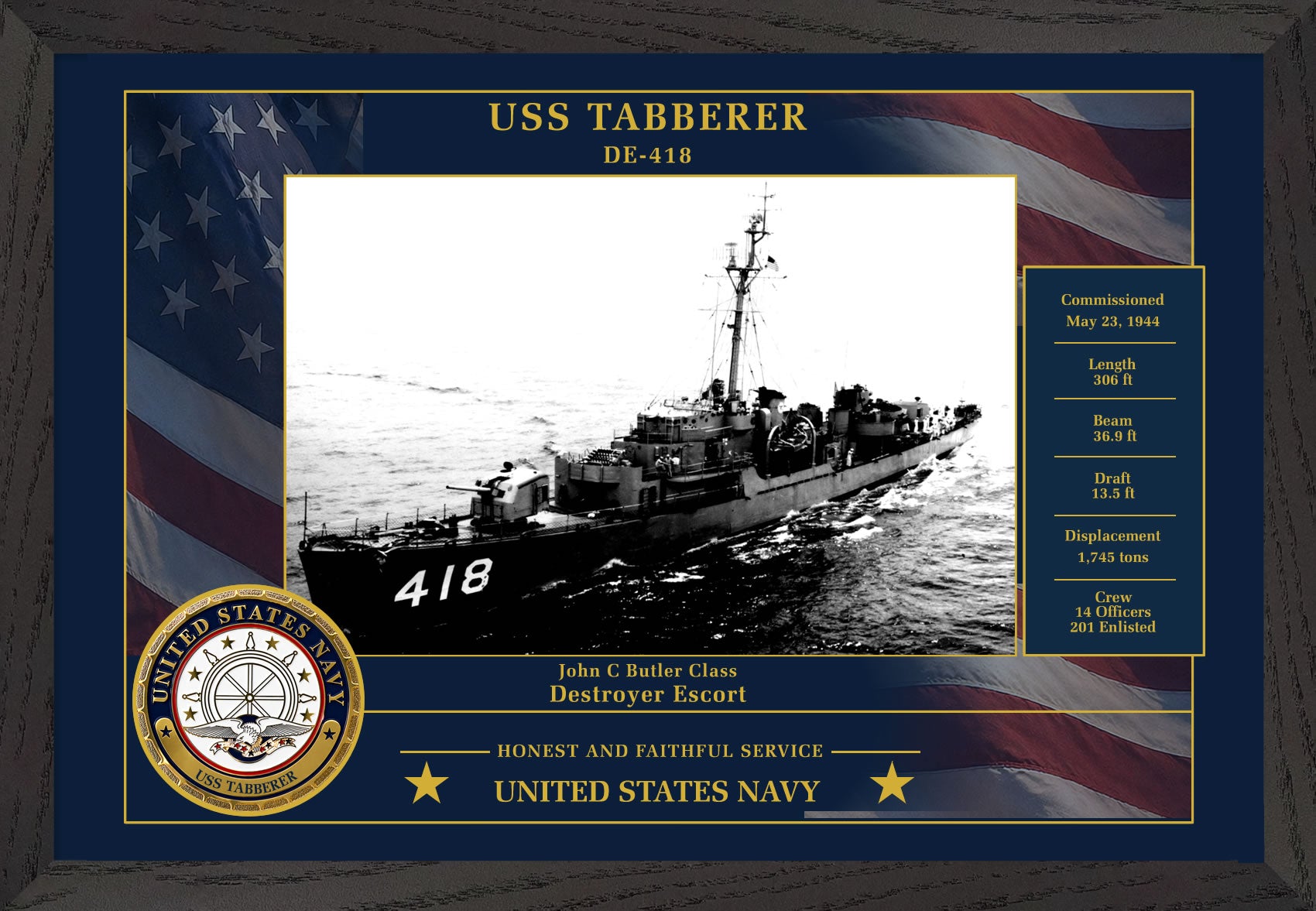 USS Tabberer DE-418 Framed Patriotic Photo