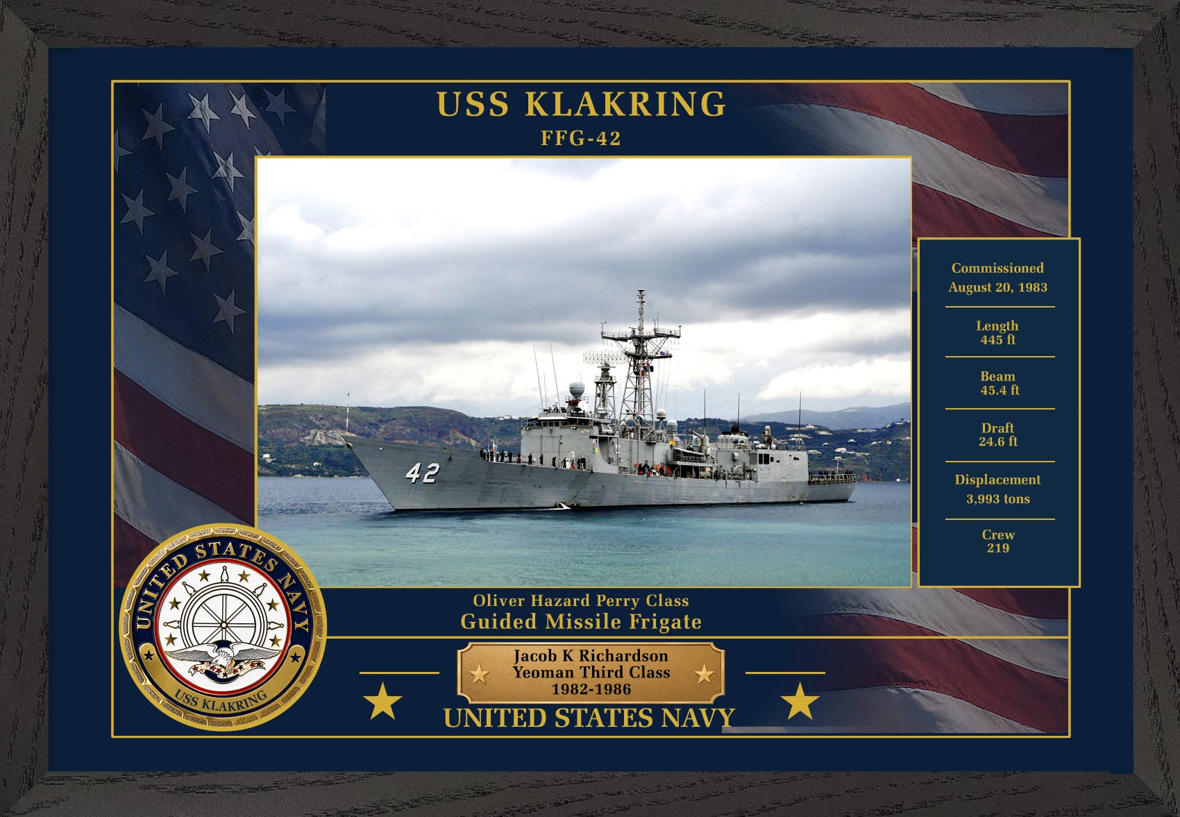 USS Klakring FFG-42 Framed Patriotic Photo