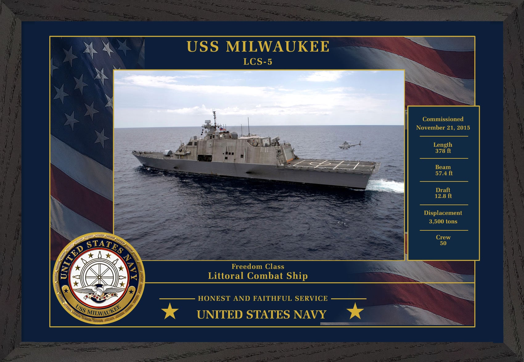 USS Milwaukee LCS-5 Framed Patriotic Photo