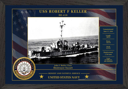 USS Robert F Keller DE-419 Framed Patriotic Photo