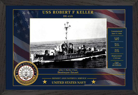 USS Robert F Keller DE-419 Framed Patriotic Photo