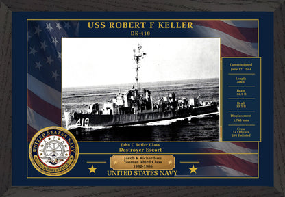 USS Robert F Keller DE-419 Framed Patriotic Photo
