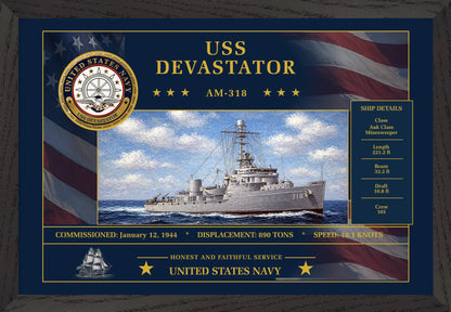 USS Devastator AM-318 Framed Patriotic Art