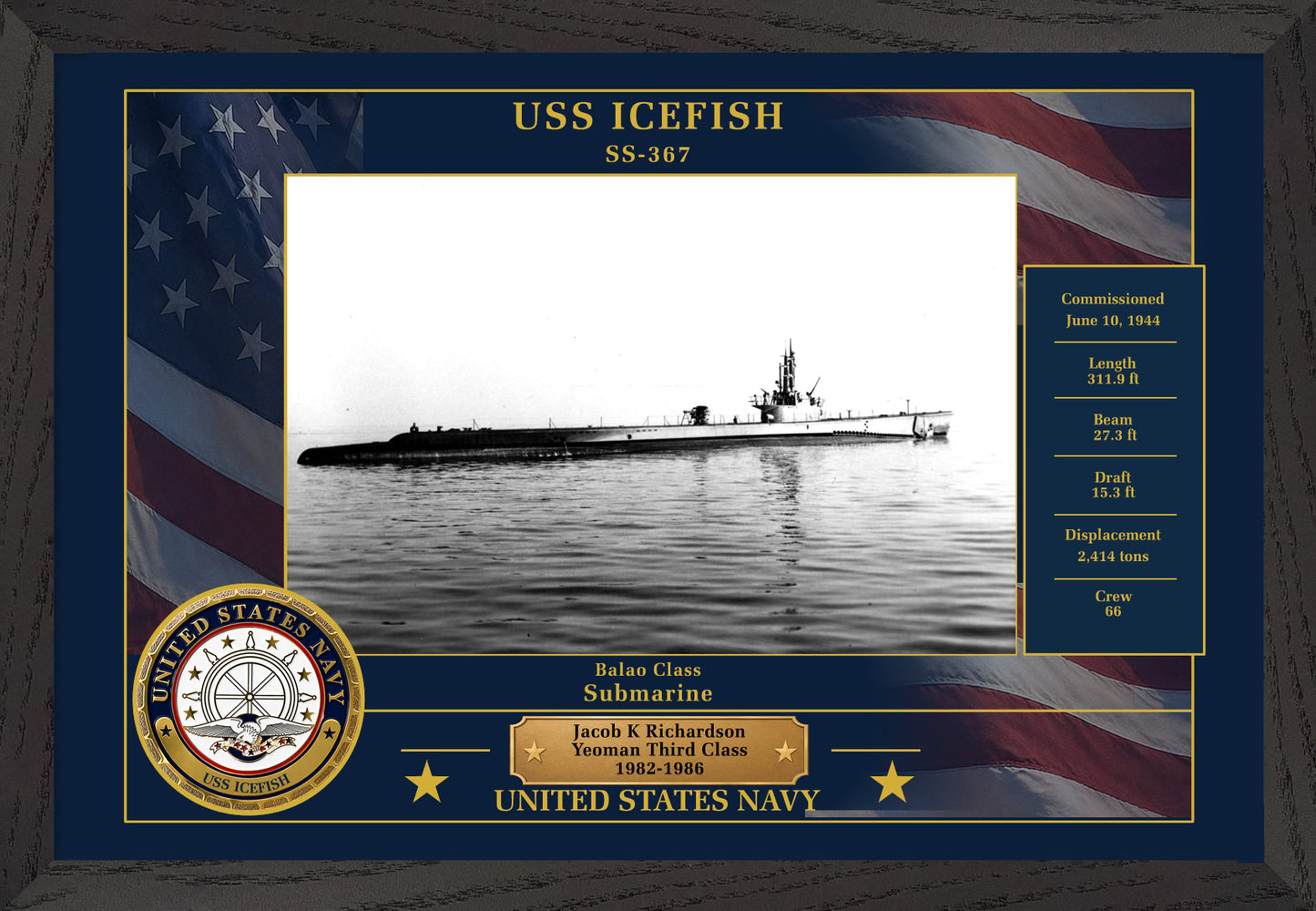 USS Icefish SS-367 Framed Patriotic Photo