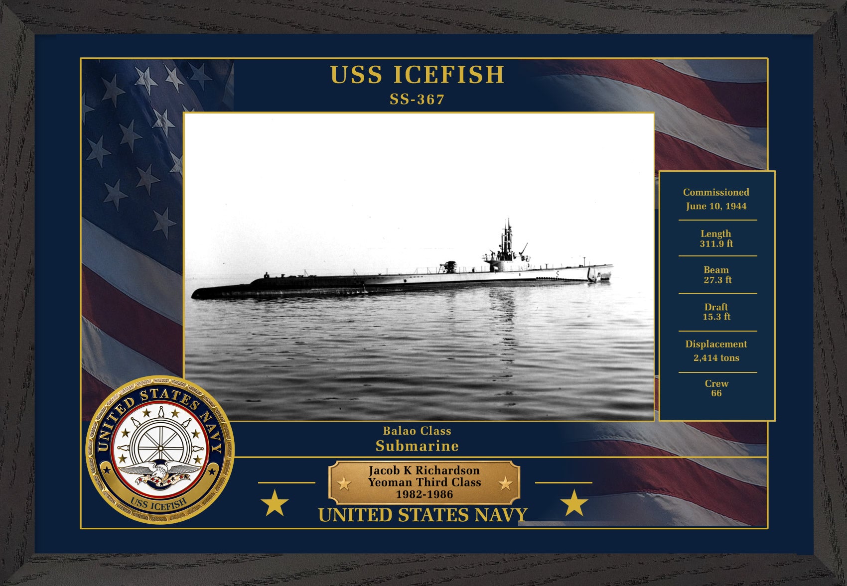 USS Icefish SS-367 Framed Patriotic Photo