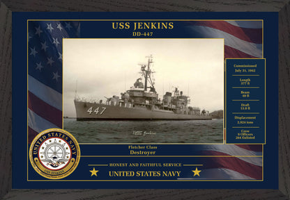 USS Jenkins DD-447 Framed Patriotic Photo