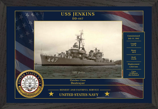 USS Jenkins DD-447 Framed Patriotic Photo