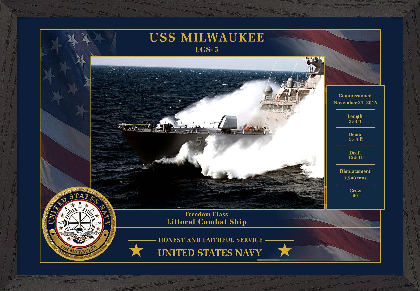 USS Milwaukee LCS-5 Framed Patriotic Photo