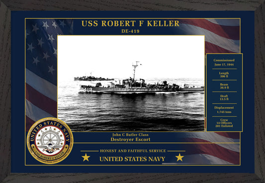 USS Robert F Keller DE-419 Framed Patriotic Photo