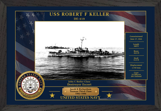 USS Robert F Keller DE-419 Framed Patriotic Photo
