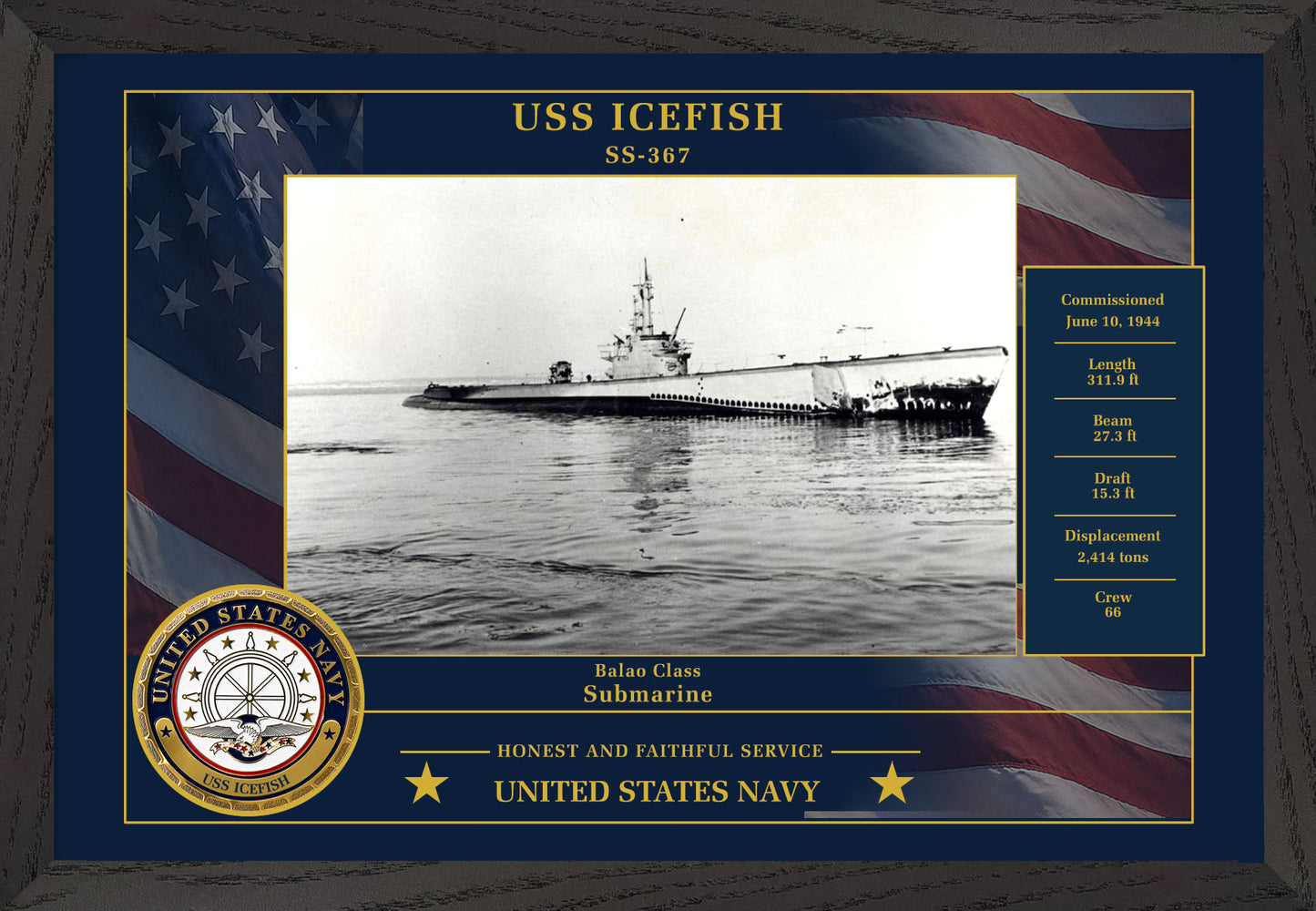 USS Icefish SS-367 Framed Patriotic Photo