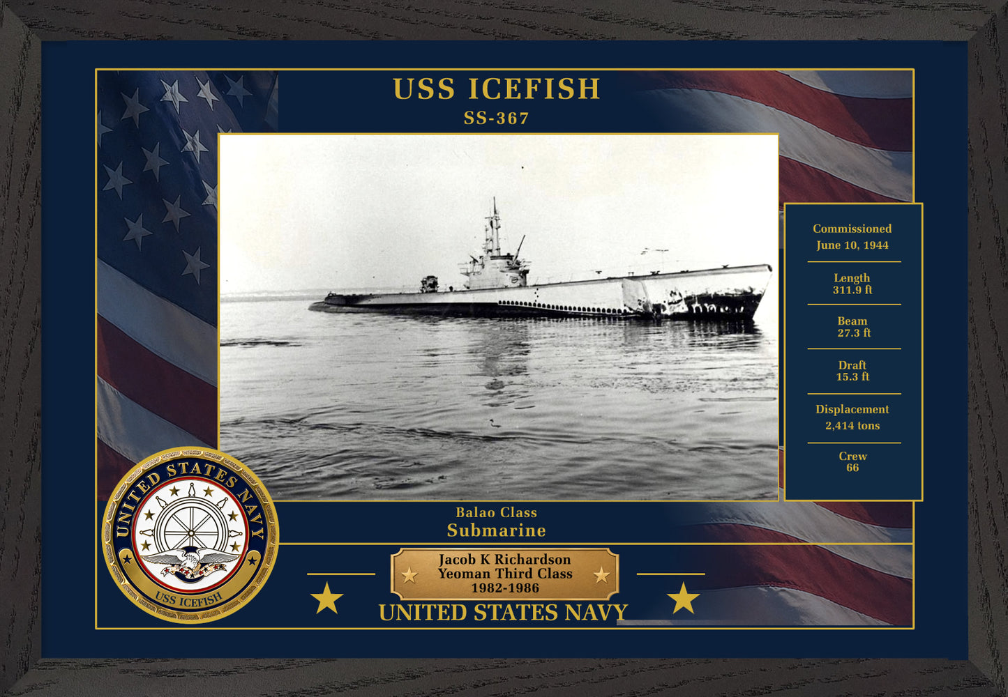 USS Icefish SS-367 Framed Patriotic Photo