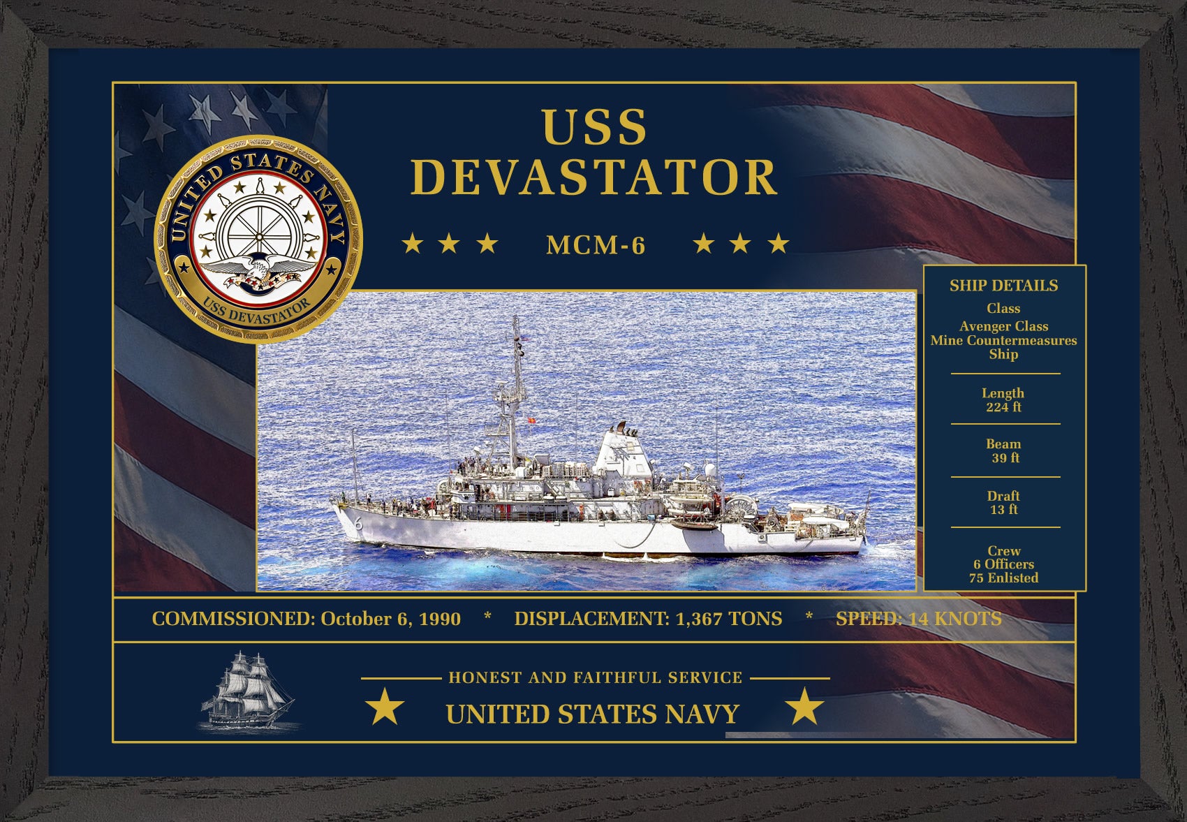 USS Devastator MCM-6 Framed Patriotic Art