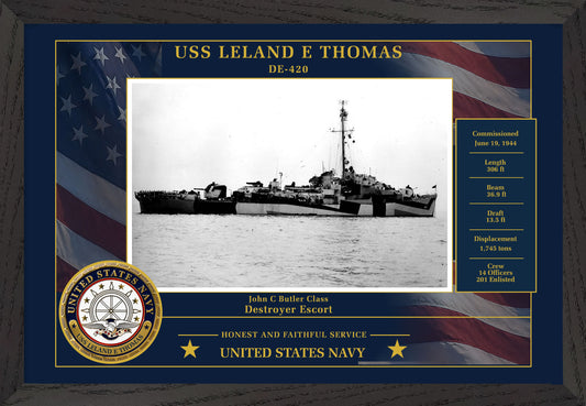 USS Leland E Thomas DE-420 Framed Patriotic Photo