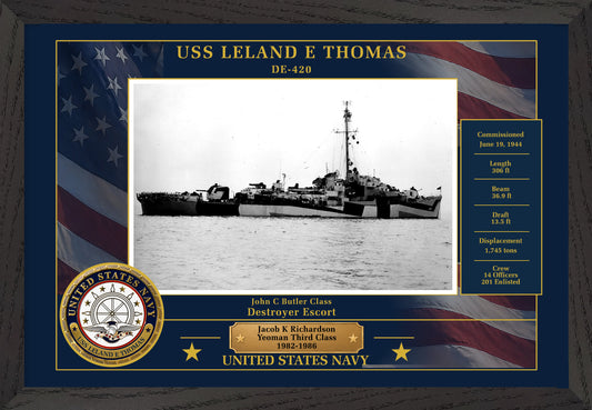 USS Leland E Thomas DE-420 Framed Patriotic Photo