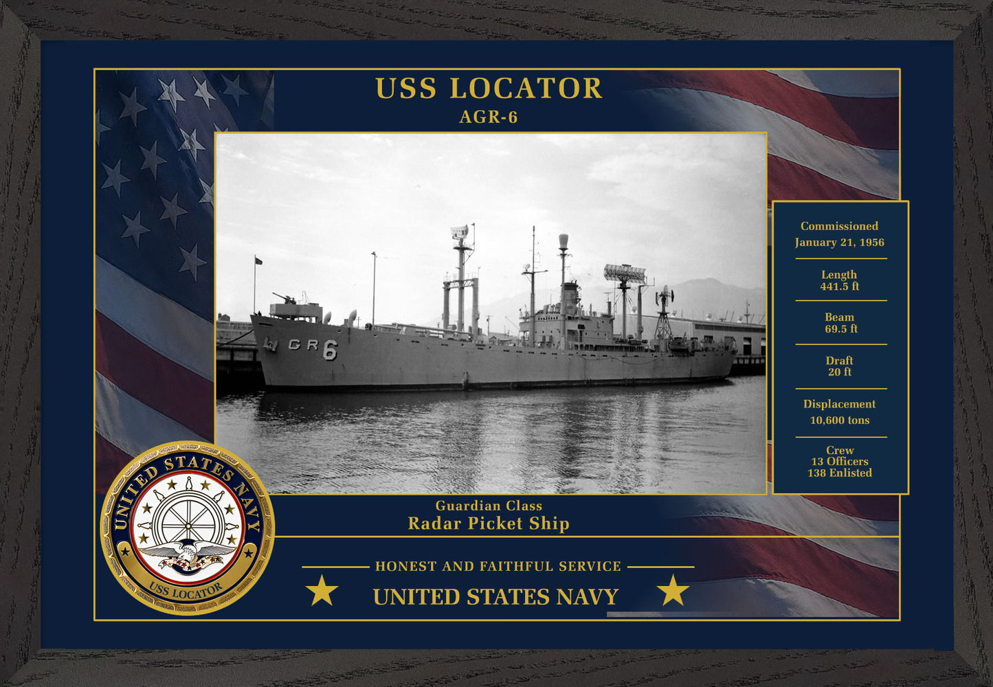 USS Locator AGR-6 Framed Patriotic Photo
