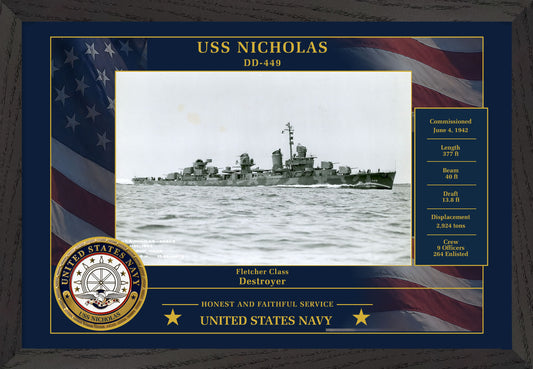 USS Nicholas DD-449 Framed Patriotic Photo