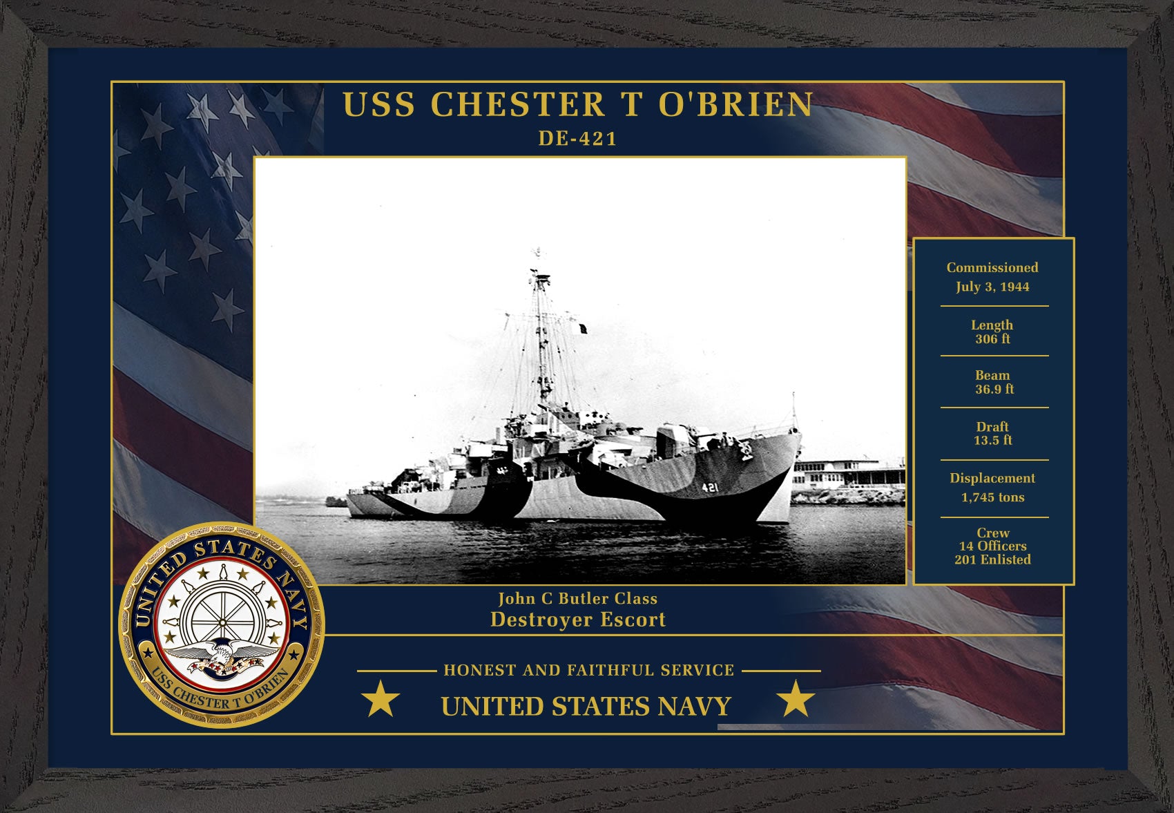 USS Chester T Obrien DE-421 Framed Patriotic Photo