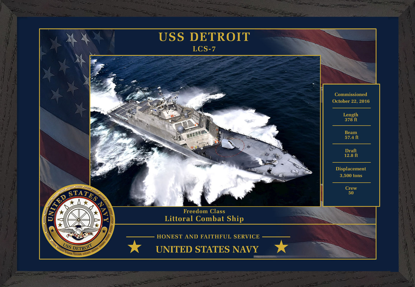 USS Detroit LCS-7 Framed Patriotic Photo