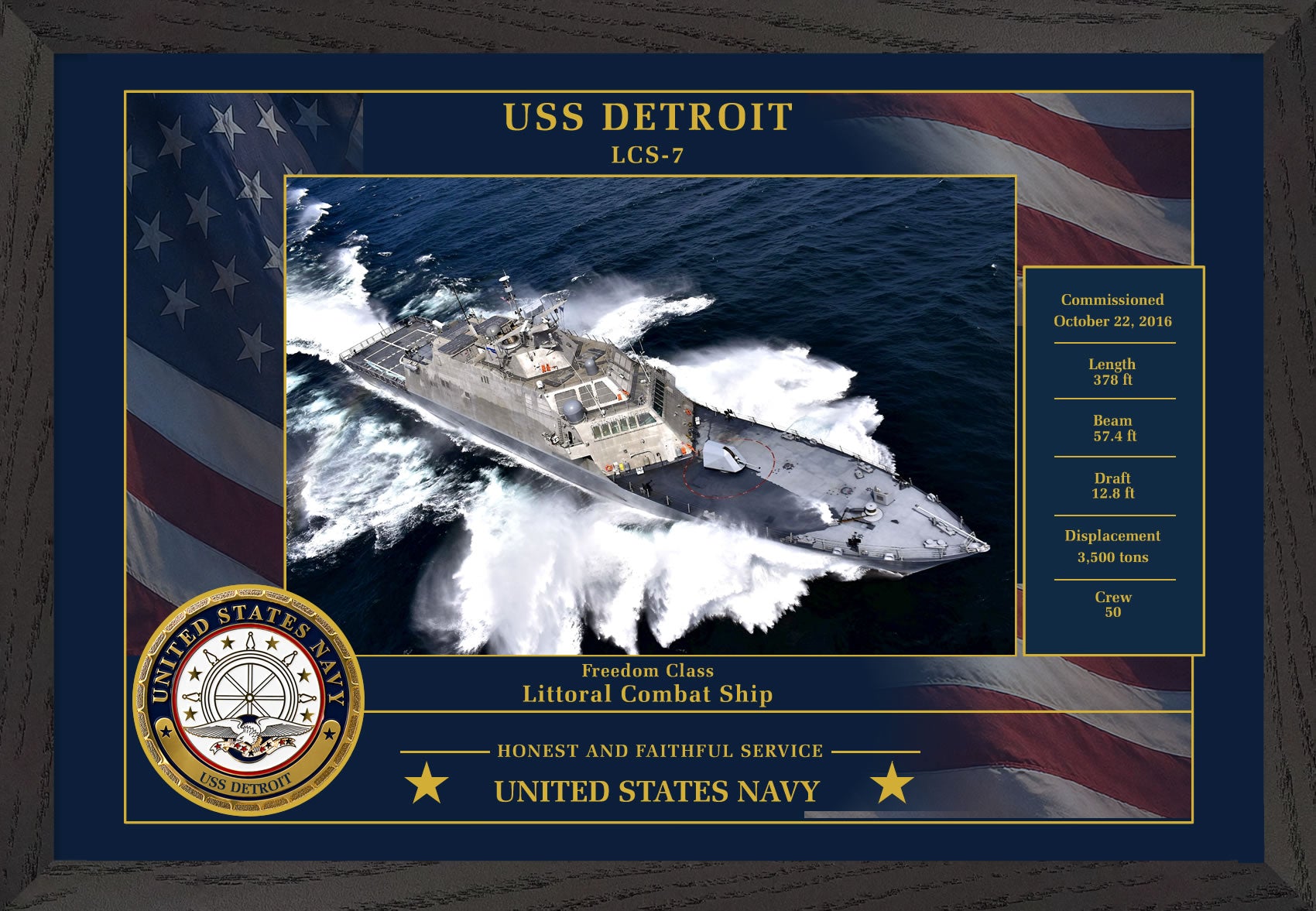 USS Detroit LCS-7 Framed Patriotic Photo