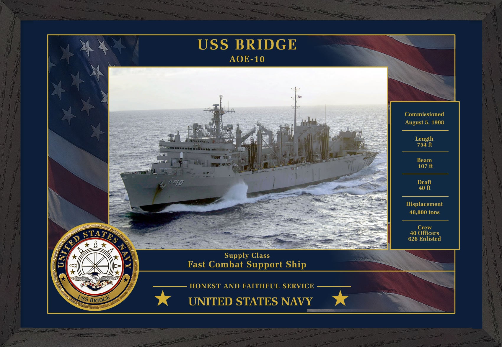 USS Bridge AOE-10 Framed Patriotic Photo