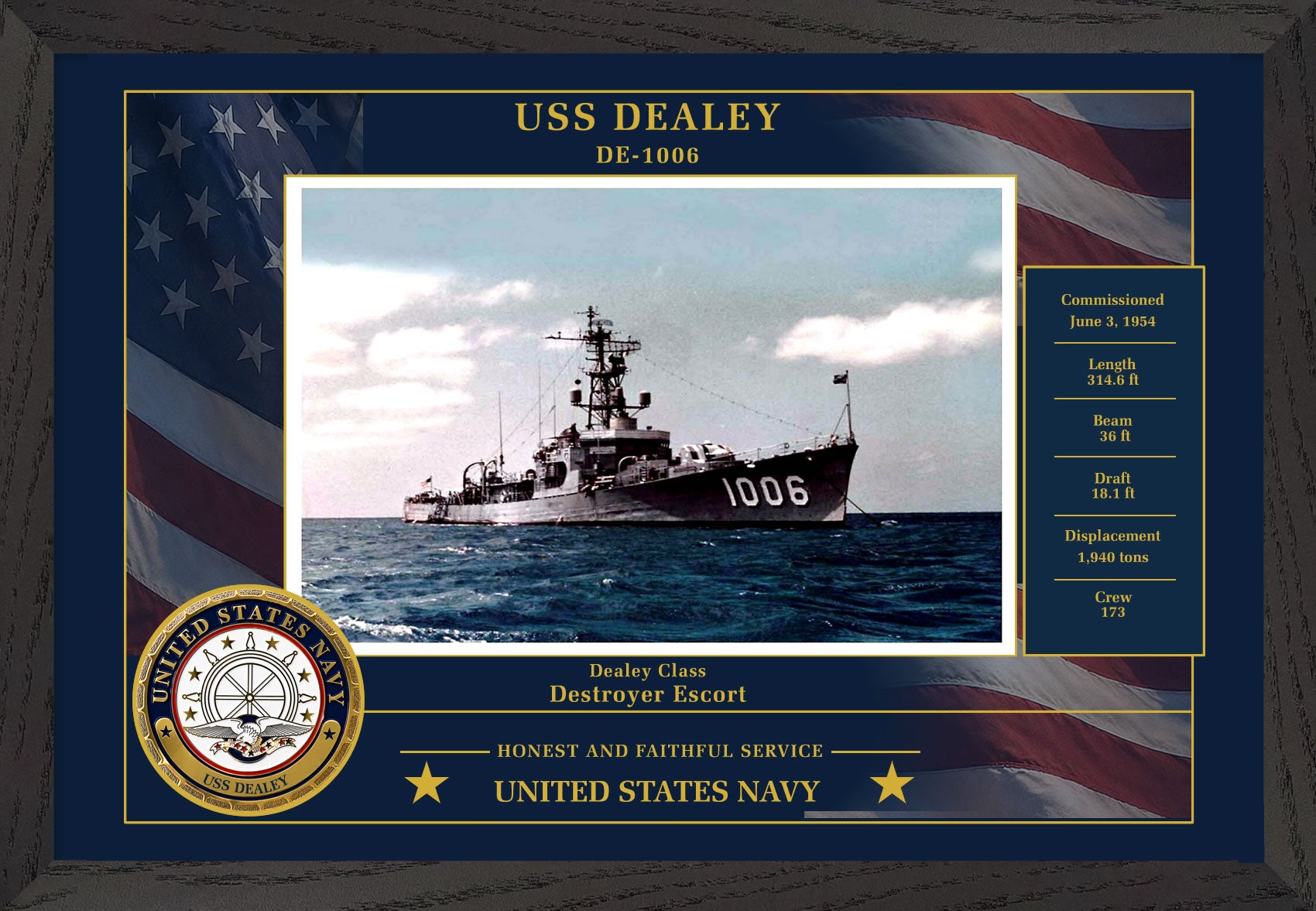USS Dealey DE-1006 Framed Patriotic Photo