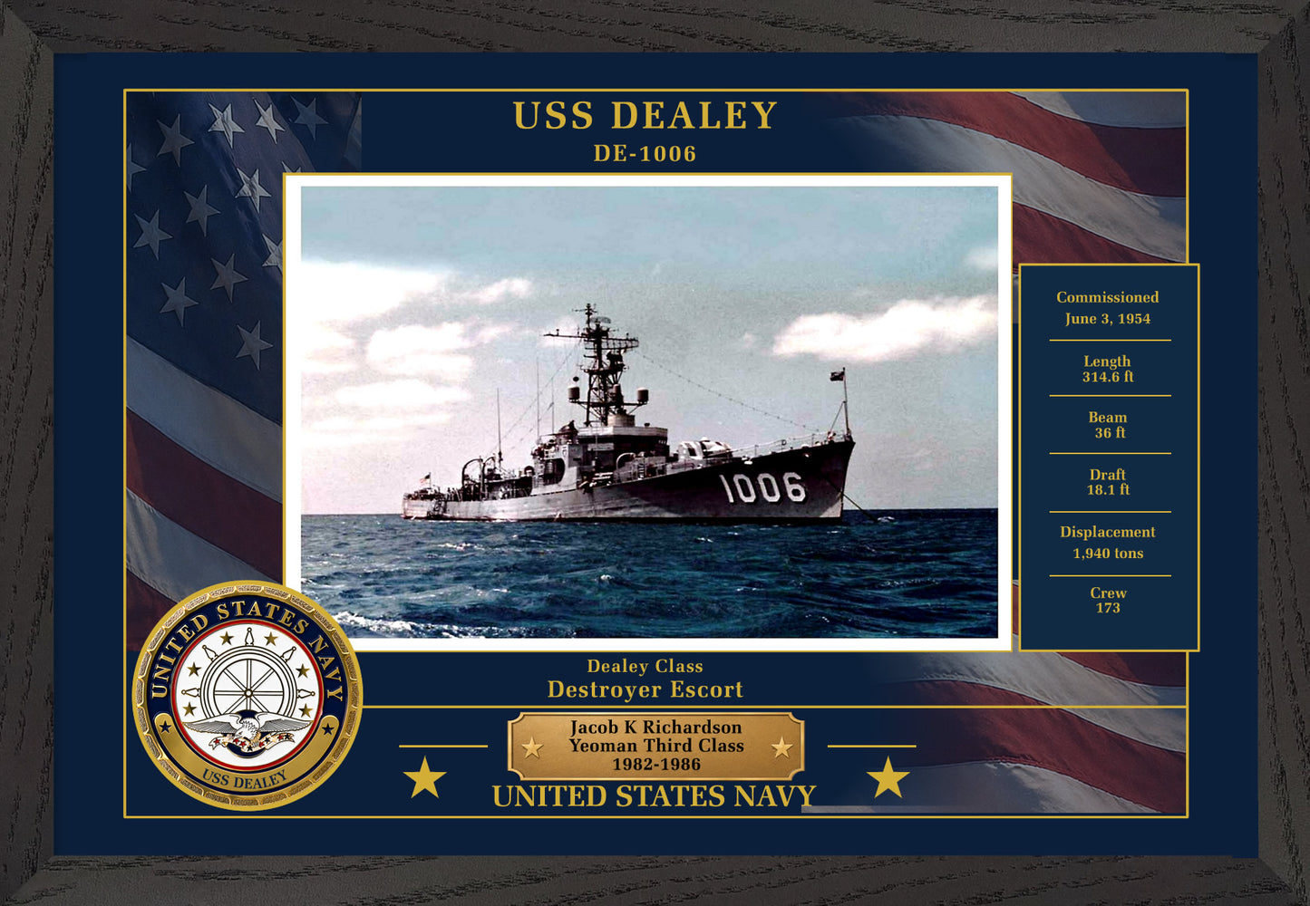 USS Dealey DE-1006 Framed Patriotic Photo