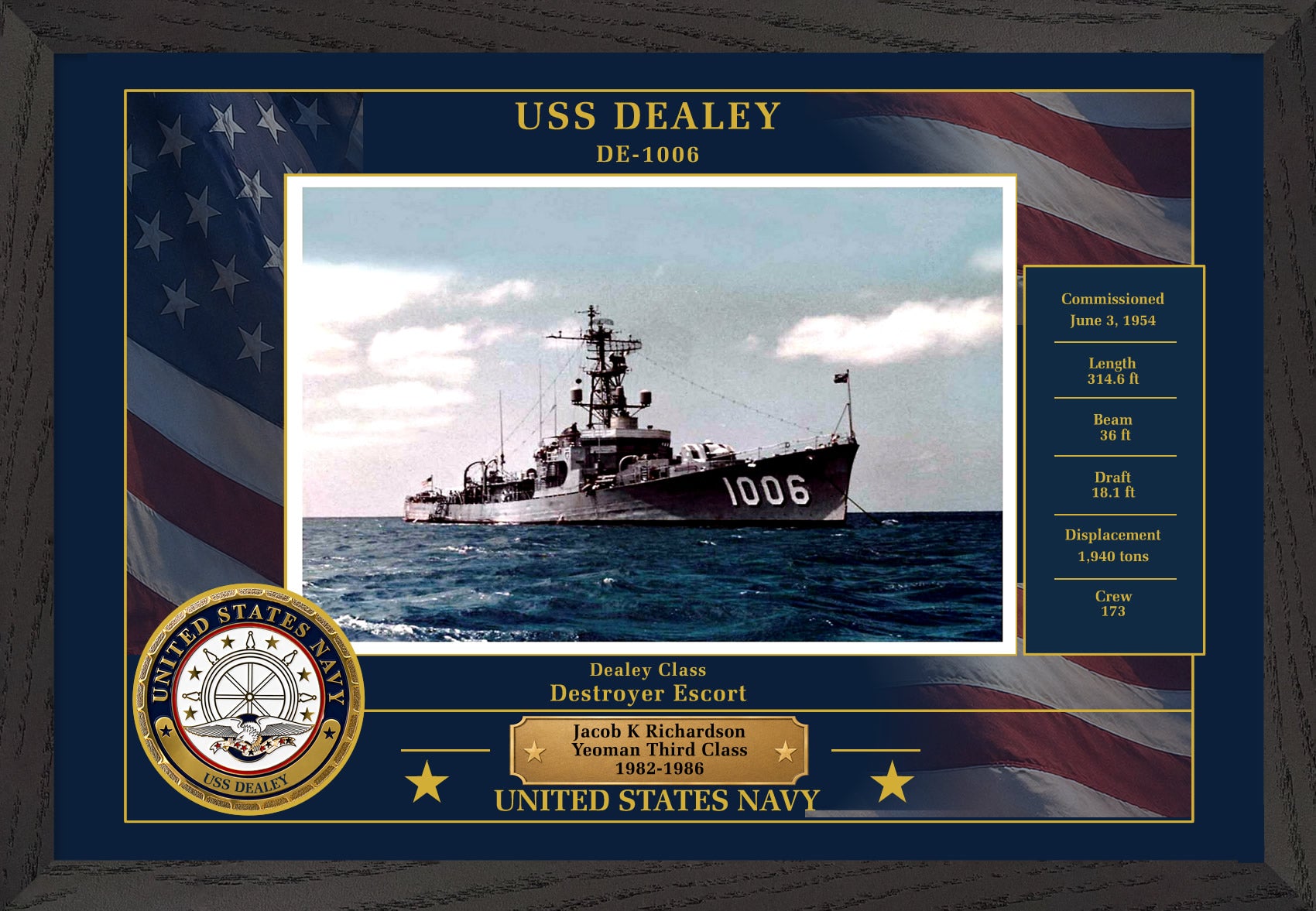 USS Dealey DE-1006 Framed Patriotic Photo
