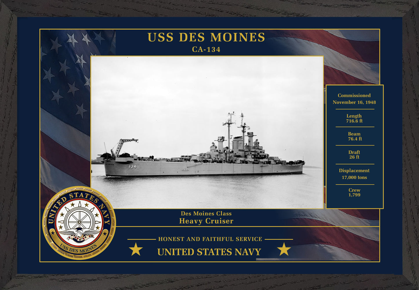 USS Des Moines CA-134 Framed Patriotic Photo