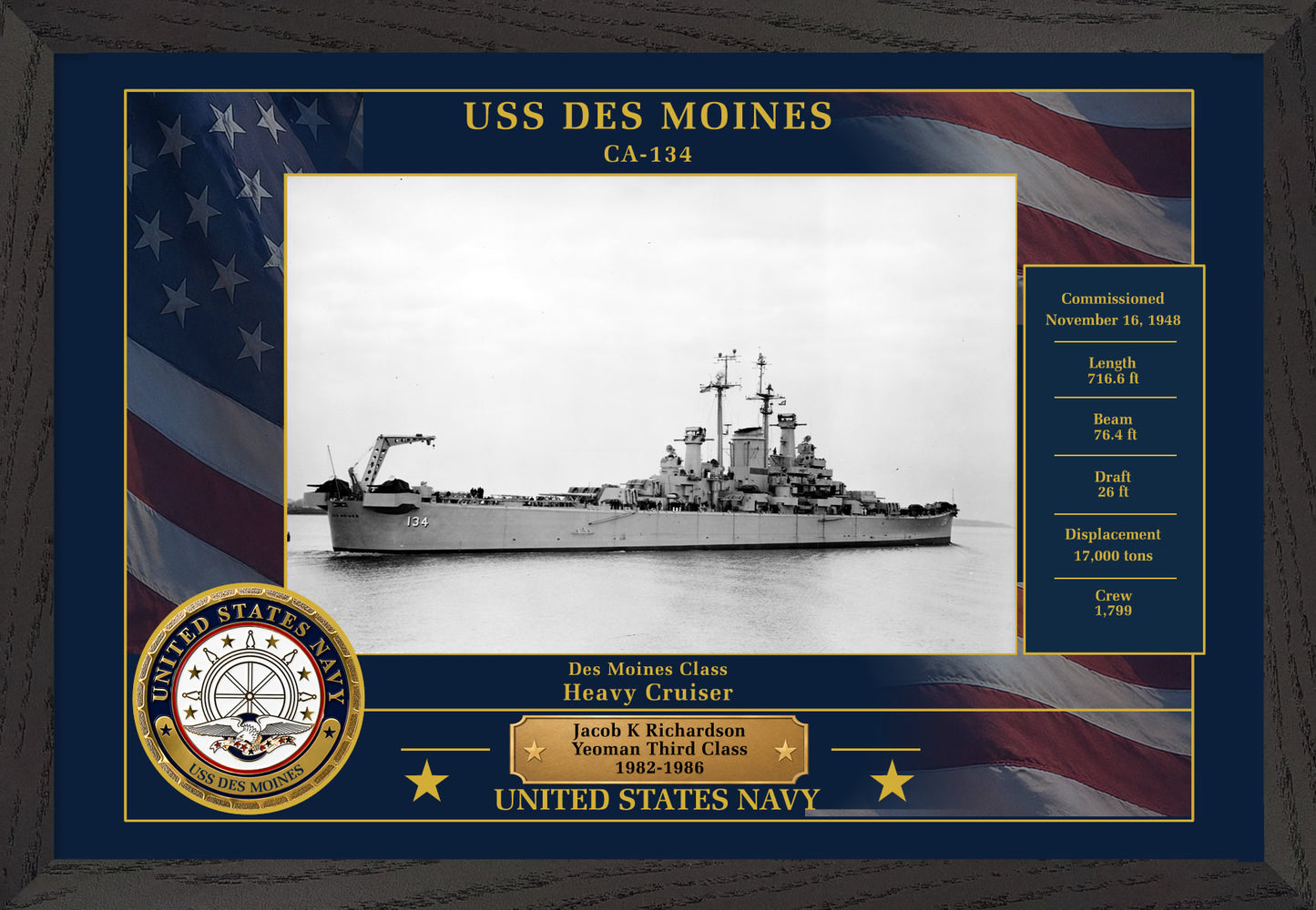 USS Des Moines CA-134 Framed Patriotic Photo