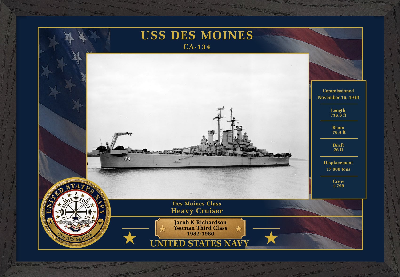 USS Des Moines CA-134 Framed Patriotic Photo