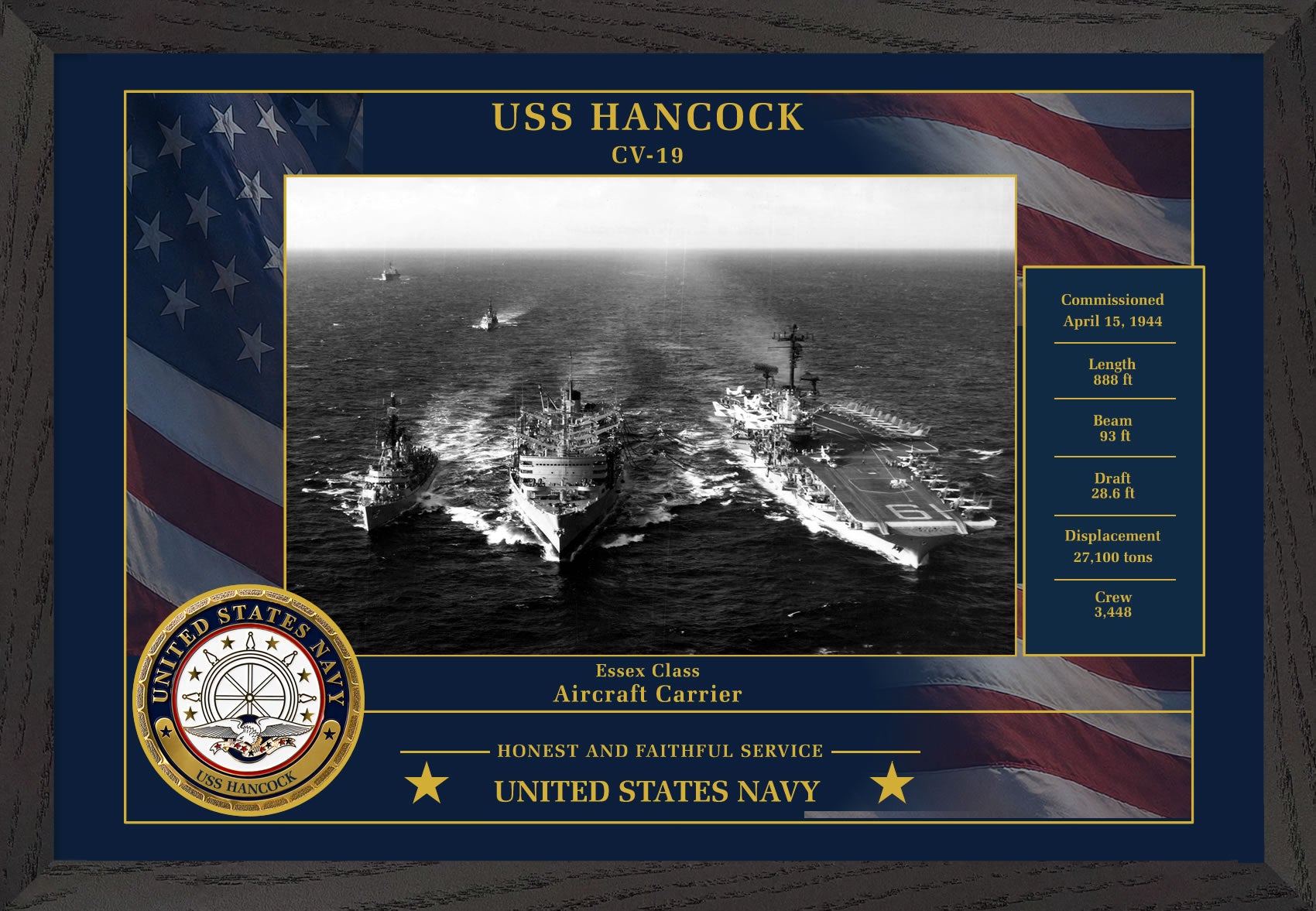 USS Hancock CV-19 Framed Patriotic Photo