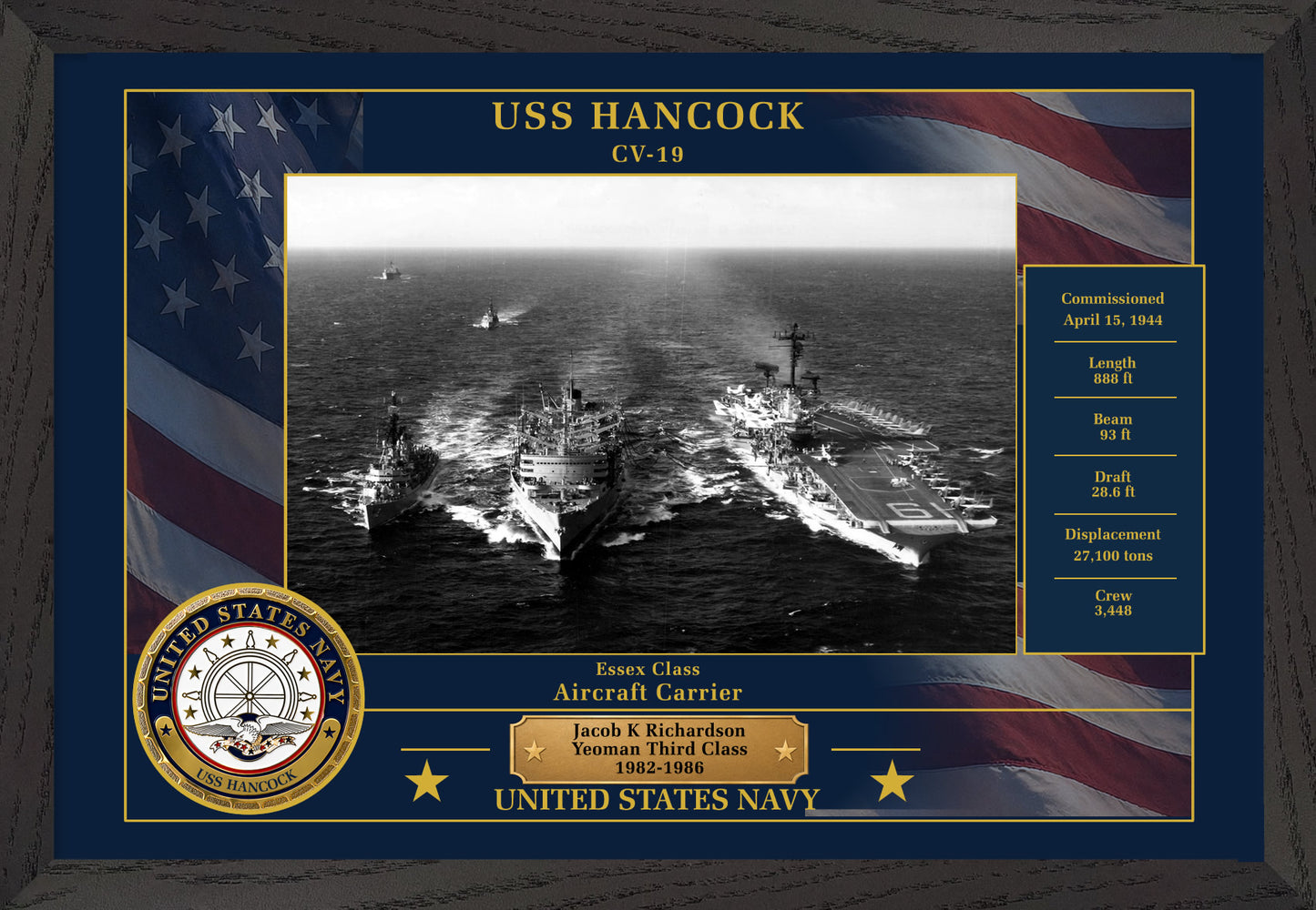 USS Hancock CV-19 Framed Patriotic Photo