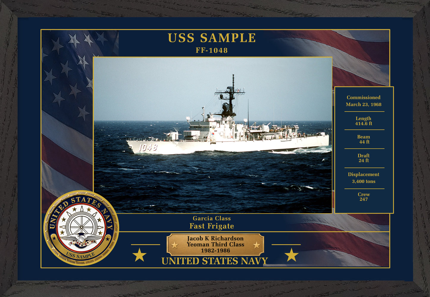 USS Sample FF-1048 Framed Patriotic Photo