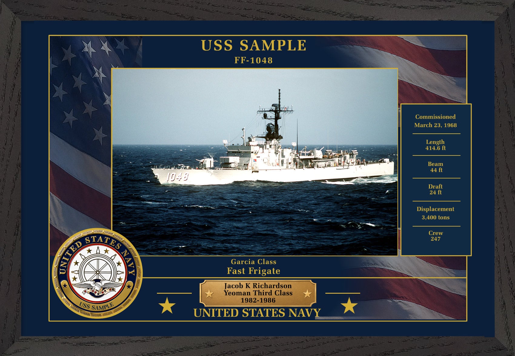 USS Sample FF-1048 Framed Patriotic Photo
