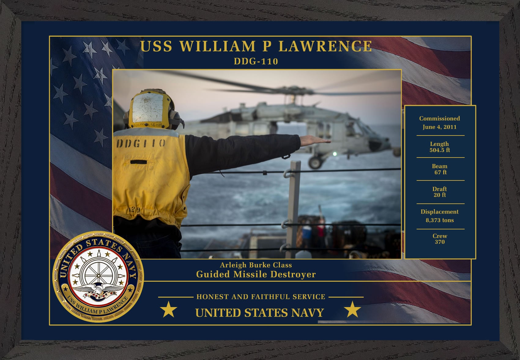 USS William P Lawrence DDG-110 Framed Patriotic Photo