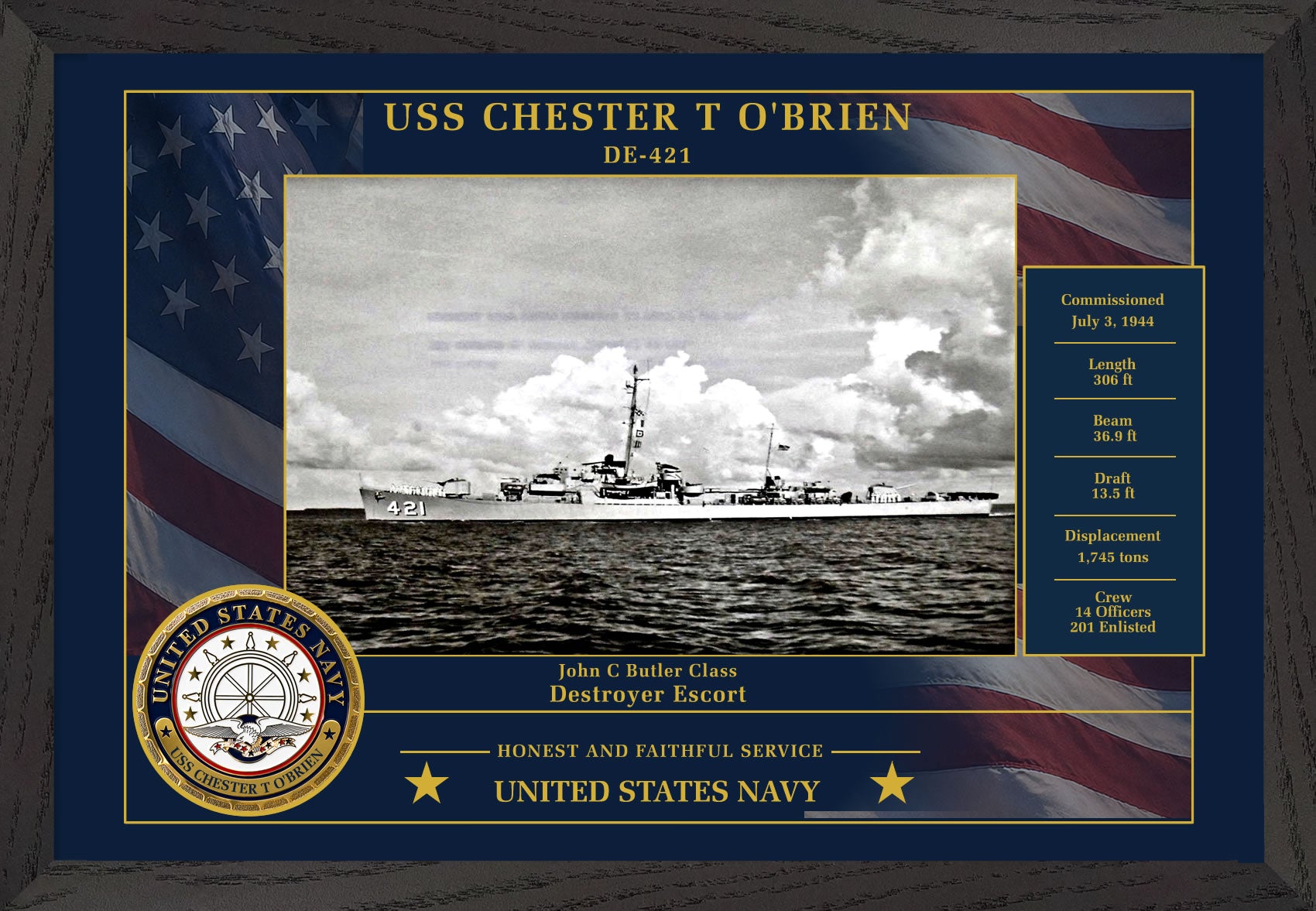 USS Chester T Obrien DE-421 Framed Patriotic Photo