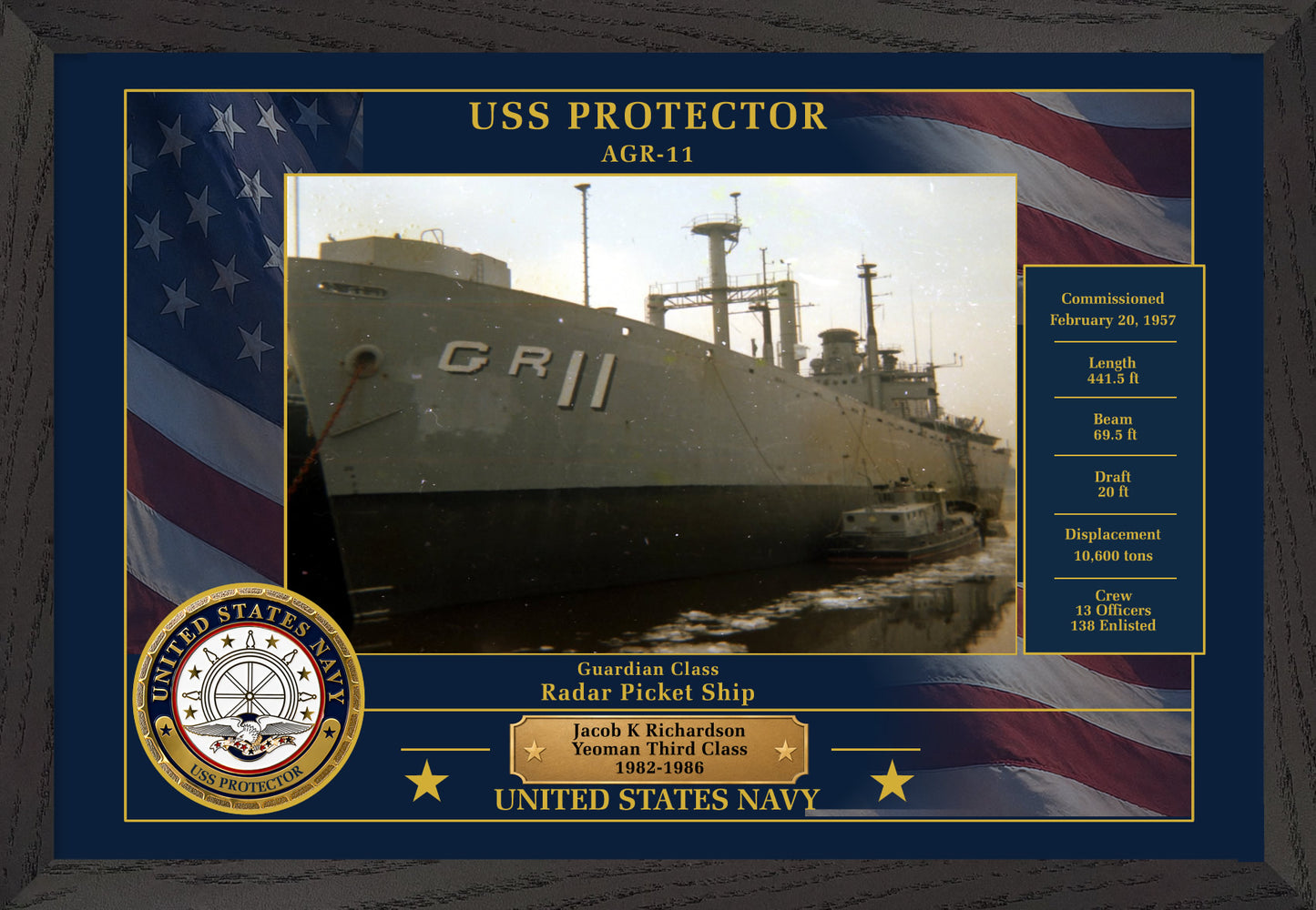 USS Protector AGR-11 Framed Patriotic Photo