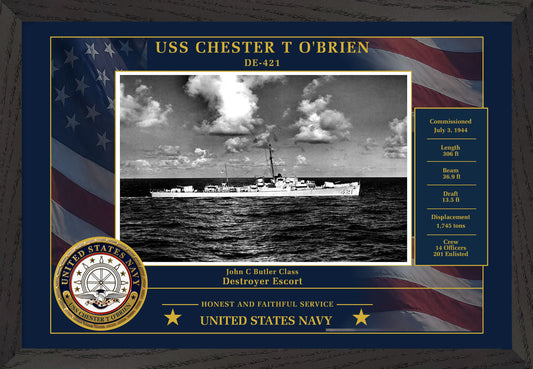 USS Chester T Obrien DE-421 Framed Patriotic Photo