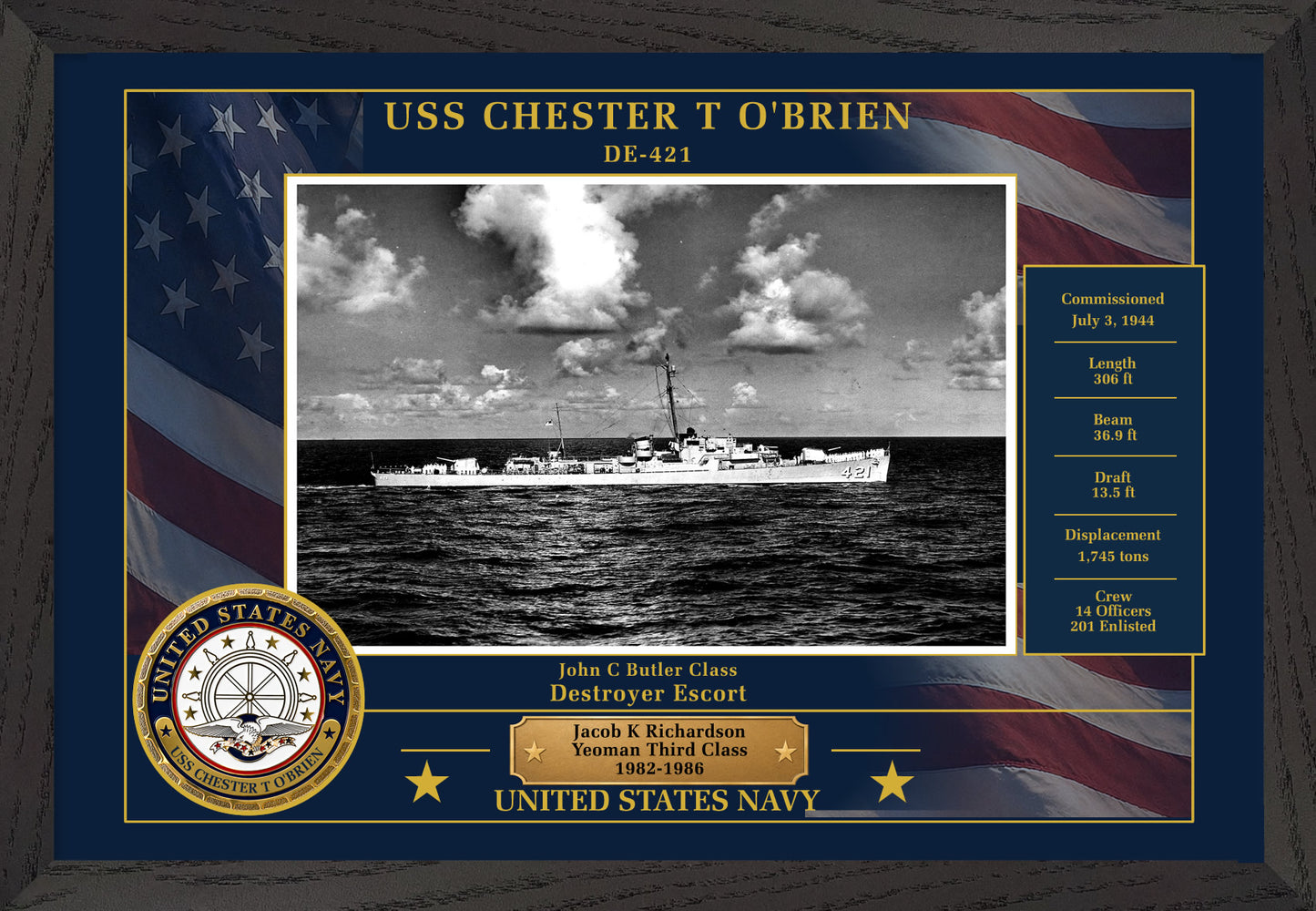 USS Chester T Obrien DE-421 Framed Patriotic Photo